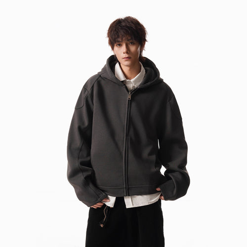 Cleanfit Short Crop Heavyweight Hoodie Jacket for Men Autumn Loose Oversized Hooded Zip-Up Sweatshirt with Regular Shoulders