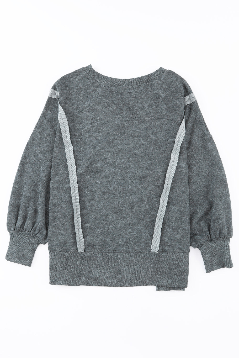 Gray Acid Wash Relaxed Fit Seamed Pullover Sweatshirt with Slits